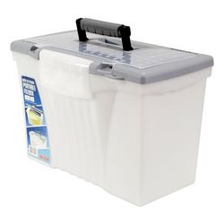Storex 61511U01C Portable Letter/Legal Filebox with Organizer Lid, Letter/Legal Files, 14.5" x 10.5" x 12", Clear/Silver STX61511U01C