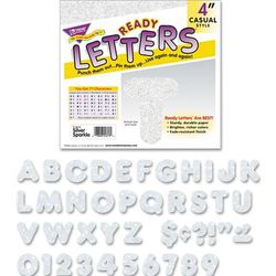 Trend Enterprises T1613 Ready Letters Sparkles Letter Set, Silver Sparkle, 4"h, 71/Set TEIT1613
