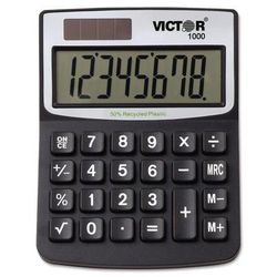 Victor 1000 Minidesk Calculator, Solar/Battery, 8-Digit LCD