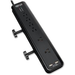Tripp Lite TLP606DMUSB Protect It! Clamp-Mount Surge Protector, 6 Outlets/2 USB, 6 ft. Cord, 2100 J