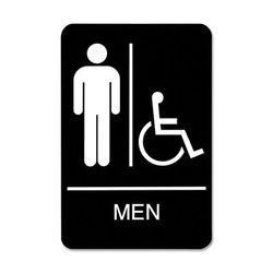 U.S. Stamp & Sign 9003 ADA Sign, Men/Wheelchair Accessible Tactile Symbol, Plastic, 6 x 9, Black/White USS9003