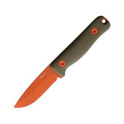 Reiff Knives F3 XC Fixed Blade Knife 6.75in Overall 3in Orange Cerakote CPM-3V Carbon Steel Drop Point Blade OD Green Handle Brown Leather Belt Sheath