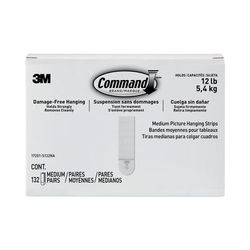 CommandTM Picture Hanging Strips, Value Pack, Medium, Removable, Holds Up to 12 lbs, 0.75 x 2.75, White, 132 Pairs/Pack (MMM17201S132NA)
