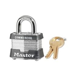 Master Lock No. 3 Laminated Steel Padlock, 9/32 in dia, 5/8 in W x 3/4 in H Shackle, Silver/Gray, Keyed Alike, Keyed 3303 (470-3KA-3303)