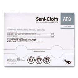 Sani Professional Sani-Cloth AF3 Germicidal Disposable Wipes, Large, 1-Ply, 8" x 5", Unscented, White, 50/Pack, 10 Packs/Carton (PDIH59200)