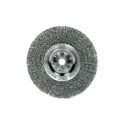 Weiler Narrow Face Crimped Wire Wheel, 4 in dia x 1/2 in W Face, 0.0118 in Stainless Steel Wire, 12500 RPM (804-00184)