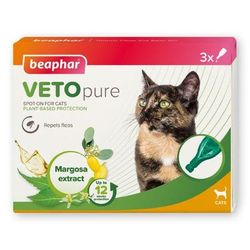 3 Pipettes VETOpure Plant-Based Protection beaphar Flea Spot-on Treatment for Cats