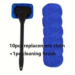 TEMU Car Windshield Window Cleaning Brush, With 10pcs Reusable Pads - For Interior And Exterior, Household Glass And Wash Brushes Universal Auto Glass Cleaning Tool