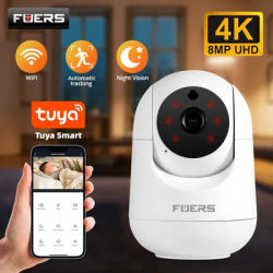 Fuers 4K 8MP WiFi Camera Tuya Smart Home Indoor Wireless IP Surveillance Camera AI Automatic Tracking Security Baby Monitor