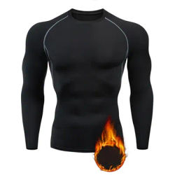 Autumn Winter Men Undershirts Thermal Underwear Thin Fleece Elastic Compression Fitness For Winter