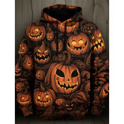 Halloween Men's Graphic Hoodie Pumpkin Prints Classic Casual 3D Pullover Holiday Fashion Hoodies Thin Style Long Sleeve Hooded
