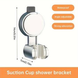 TEMU Musurjoy 1pc Bathroom Suction Cup Shower Head Bracket, Shower System Wall Mount Adjustable Shower Bracket, Silvery - Gunmetal Gray, No Hole Punching, Summer - Day - Labor Day Gift