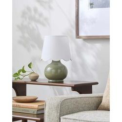 Theisseil 13"H x 8"W x 8"D Cottage Green/White/Translucent Table Lamp - Boutique Rugs