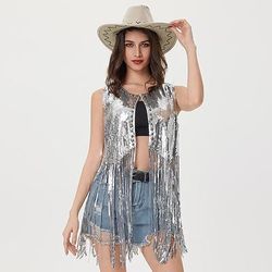 Retrò Vintage Anni '70 Disco Gilet Paillettes Frangia con nappe Costume Per donna Costume di Carnevale Mascherata Performance Parata dell'Orgoglio Mese dell'orgoglio Adulti Gilet