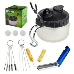 TEMU Airbrushcleaning Pot Airbrush Washing Kit, With Spray Guncarburetorcleaning Tool Set, 5 Cleaning Needles + 5 Nylon Brushes + 1 Repair Tool For Removing Nozzle Paint, Dirt