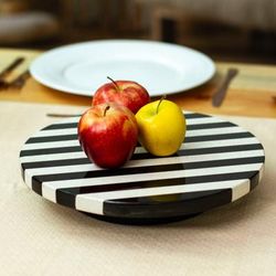 Cosmopolitan Banquet,'Striped Modern Black and White Marble Rotating Centerpiece'
