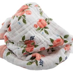 Little Unicorn Cotton Muslin Baby Blanket - Watercolor Roses