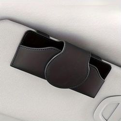 TEMU Car Visor Glasses Holder With Magnetic Closure, 1pc Pu Leather Eyeglasses Storage Clip, Vehicle Sun Visor Organizer Accessory With Tight Adsorption