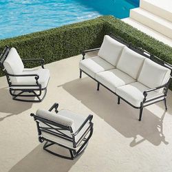 Carlisle 3-pc. Sofa Set with Two Swivel Lounge Chairs in Onyx Aluminum - Standard, Olivier Sand - Frontgate