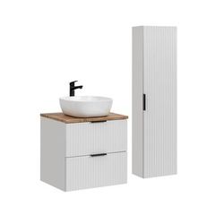 Set di mobili da bagno con lavabo effetto legno bianco 60cm