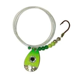 JB Lures Hot-Flash Spinner Rig 930 Series - Hammered Gold-Glow-Green Sz 4 Hook/Sz 3 Blade
