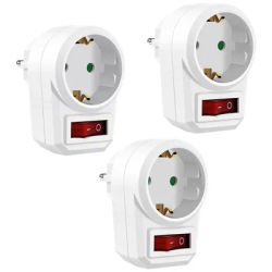 3 Pack EU Socket Power Adapter with Switch European Standard Power German Adapter Plug 250V 16A Electrical Socket Extension Plug