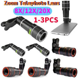 1-3Pcs 8X/12X/20X Phone Camera Lens Universal Zoom Wide Angle Macro Fisheye Len Telephoto Len Monocular For IPhone Samsung Phone