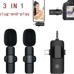 3in1 Wireless Microphone for iPhone Android Cameras Wireless Microphone for Interviews Vlog Noise Cancelling Lavalier Microphone
