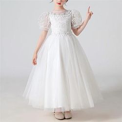Bambino Da ragazza Vestito Piante Manica corta Feste Compleanno Retato Con ricami stile sveglio Da principessa Poliestere Maxi Abito in tulle Estate Primavera 4-13 anni Bianco Rosa Blu