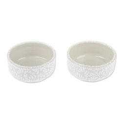 Olympian Spring,'Handcrafted Beige and Ivory Ceramic Condiment Bowls (Pair)'