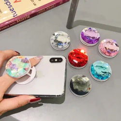 colorful 3D gem popular round mobile phone folding stretch bracket Phone Holder case finger holder