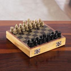 'Artisan-Made Soapstone and Kadam Wood Chess Set from India'