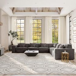 141.05" Minimalist Power Reclining L-shaped Corner Couch, 4 Recliners, Sofa with 4 Main Seats and 2 Extras, Fabric, Dark Gray