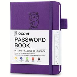 TEMU Qxowl Pocket Size Password Book, A6 Paper, Hardcover Internet Password Logbook Journal, Alphabetical Tabs, Address Organizer For Computer & Website , Secure Notebook For Seniors - Purple