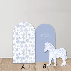 Mehofond Custom 2-Sided Blue Pattern Safari Kids Birthday Party Baby Shower Covers Chiara Arch Background Decor Backdrop Photo
