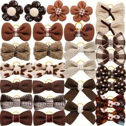 TEMU 10pcs Mixed Brown Pet Hair Bows With Rubber Bands, Decorative Floral & Bowtie Designs For Dogs And Cats, Assorted Grooming Accessories For Pets