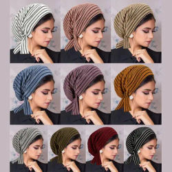 2024 nouvelle mode rayure Turban casquette femmes musulman Hijab islamique chimio casquette foulard dames tête enveloppement couverture Hijab écharpe