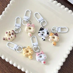 Cute Cat Donut Keychain Phone Strap Lanyard Cases For CCD Camera Airpods Schoolbag Ins Korea New Anime Kawaii Charms Pendant