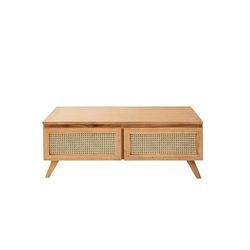 Tavolo basso in mindi massello e vimini 4 cassetti 110 cm