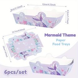TEMU 6/12pcs Purple Mermaid Tail Food Trays Fries Paper Tray For Mermaid Theme Birthday Party Supplies Snack Box