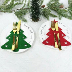 12pcs Felt Christmas Tree Cutlery Rack Fork Spoon Bag Christmas Table Decoration Cutlery Bag Xmas Party Festival Table Ornament