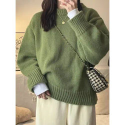 Pull vert à col rond pour femme, optique rétro japonaise, style paresseux, intérieur astronomique, haut pour l'automne et l'hiver, nouveau