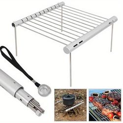 TEMU Portable Bbq Grill Stand With Outdoor Stainless Steel Pipe, Household Charcoal Assembly Barbecue Tool