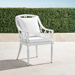 Avery Dining Arm Chair with Cushions in White Aluminum - Standard, Cosenza Trellis Black - Frontgate