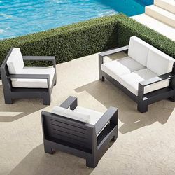 St. Kitts 3-pc. Loveseat Set in Matte Black Aluminum - Quick Dry, Cobalt - Frontgate