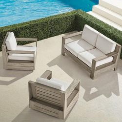 St. Kitts 3-pc. Loveseat Swivel Set in Weathered Teak - Quick Dry, Restored Pebble - Frontgate