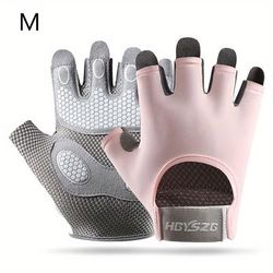 TEMU Sports Fitness Half-finger Gloves, Polyamide Knit Fabric, Non-slip, Breathable, Hook-and-loop Closure, Hand Wash, With Hook-and-loop Closure, For Cycling, Fitness, Strength Training