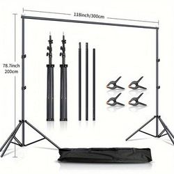 TEMU Adjustable Photography Backdrop Stand With Telescopic Rod - Ideal For Portraits, Green Screen & White Backgrounds