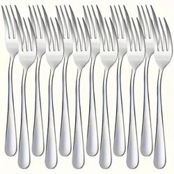 TEMU 12pcs Stainless Steel Fork Set - Elegant Dinner, Salad & Dessert Utensils, Silverware For Home & Restaurant Use - Food Grade Dining Forks