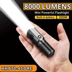 2024 Powerful Led MINI Flashlight XHP90 Built in Battery Shot Long Type-c Rechargeable Flash Light EDC Torch Lamp For Camping